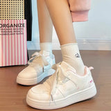 Breakj College Wind Board Shoes Women's New Leather-Faced High-Heeled Casual Shoes Cute Cat Round-Headed Small White Shoes In