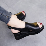 Thick-soled Wedge Sandals Women 2022 New Summer High-heeled Fish Mouth Women's Shoes Soft Leather High Platform Shoes