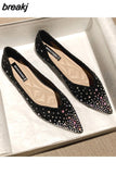 Sequined cloth flats women pointed toe moccasins crystal shoes ladies ballerina glitter soft bottom loafers shoes