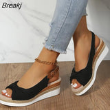 Fashion Buckle Peep Toe Women Sandals Wedges Comfort Lightweight High Heels Wear-resistant Women Office Wedding