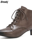 2023 New Brand Office Ladies Thin Heels Women Shoes Casual Lace-Up Ankle Boots Woman Shoes Big Size