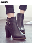 Women Shoes 2023 Autumn Size 43 Retro Black Pumps Belt Buckle Short Boots Fashion Heeled Ankle Boots Women Zapatos