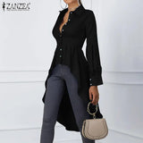 Oversize ZANZEA Fashion Women Asymmetrical Shirts 2022 Spring Autumn Printed Puff Sleeve Tops Casual Office Lady High Low