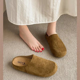 Breakj Flat Bottom Slippers 2025 New Velvet One-Legged Home Slippers Retro Casual Round Head Down With Slippers
