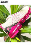 New Sneakers Women Spring Fashion Knitted Fabric Floral Lace Up Ladies Casual Shoes Larged-Size Flats Running