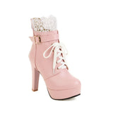 Womens Lolita Shoes Platform Spike High Heel Lace up Bow Ankle Boots Sweet Party Lolita Princess Cosplay