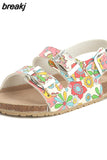Summer Kids Beach Print Cork Sandals for Girls Boys Children Outdoor Casual Non-slip Flat with Cute Slide