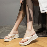 Size 34-40 Women Real Leather Slippers Platform Sandals High Heel Leisure Flip Flops Summer Flat Beach Shoes
