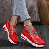 Women Casual Sneakers Side Zip Platform Pu Leather Fashion Comfort Outdoor Female Sports Shoes M Breathable Vulcanized