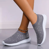 Shiny Crystal Knitted Sneakers for Women Plus Size Light Slip on Flats Shoes Woman Casual Soft Bottom Sock Shoes