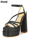High Heeled Women's Sandals 2023 Summer Buckle Strap Platform Pumps Simply Element Comfortable Walking Plus Size