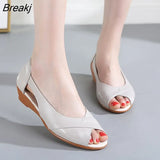 Shoes Women Wedges Sandals Peep toe Genuine Leather Women Sandals Soft Comfortable Low Heels Wedge 3cm