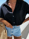 Casual Loose Ladies Shirts 2022 Fashion Solid Color Single Breasted Tops Blouses Spring Summer Sexy V-Neck Straight Tops