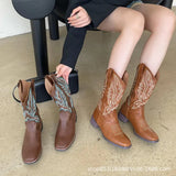 Breakj Embroidery V Moust Martin Boots Women 2025 Autumn Brown Coarse And National Wind Knight Short Boots Western Cowboy