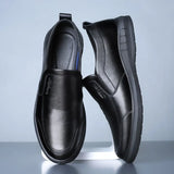 Leather Shoes for Men Black Classic Men Casual Shoes Slip-on Soft Bottom Round Head Men's Driving Shoes Business