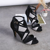 Summer New Color-blocking Buckle Large Fish Mouth Open Toe Sandals Female Sexy Fashion Comfortable High Heels