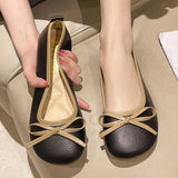 Bow Pu Leather Women Ballet Flat Shoes 2023 Comfort Slip on Soft Sole Flats Woman Shallow Mouth Single Shoes