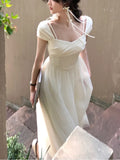 Color French Elegant Dress Office Lady 2023 Summer Short Sleeve Fairy Midi Dress Casual Fashion Evening Party Dress