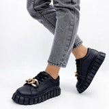 Comfortable Loafer Shoes 2021 New Platform Flat Vulcanized Shoes Metal Chain Casual Sneakers Ladies Shoes Black White