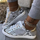 New Women Serpentine Prints Pu Leather Vulcanized Shoes Lace Up Female Sneakers Fashion Casual Platform Woman Flat