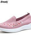 Women Sneakers Mesh Breathable Floral Comfortable Mother Shoes Soft Lightweight Solid Color Fashion Female Footwear