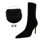 Breakj Fashion Simple Pedicure Women's Boots Thin Heel High Heel Suede Pointed Sexy Nightclub Show Skinny Ankle