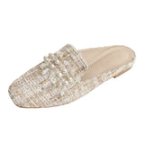 Breakj Red Fashion Bag Head Slippers 2023 Spring And Summer New Female Drag Large-Size Korean Version Of The Bow Pearl Low Heel