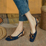Summer Women Low Heel Sandals Square Toe Fashion Metal Decoration Mature Slingback Buckle Strap Office Ladies Casual