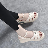 Breakj Women's Slope Heels Cross-Woven Buckle Fashion Loose Cake Sandals Inside The Height Heel Casual Large-Size