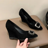 Breakj Set Autumn High Heel Work Shoes 43 Yards Fashion Water Drill New Women's Shoes Tip Black Slope Single Shoes