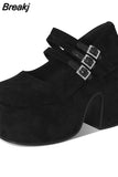 New Chunky Platform Pumps 2023 Spring Summer Gothic Super High Heels Mary Jane Shoes Fashion Crystal Dress Shoes