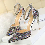 Breakj Fashion Sexy Hollow Out Nightclub Show Thin Metal And High Heel Shining Sequins