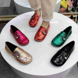 shoes Patent Leather Shoes Slip On Ladies Shoes Fashion Design Luxury Loafers Buckle Flat