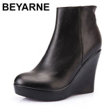 2019 Genuine Leather Autumn Winter Boots Shoes Women Ankle Boots Female Wedges Boots Women Boot Platform