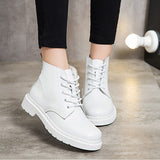 Solid White Women Ankle Boots Autumn Winter Split Leather Platform Shoes Female Non-Slip Punk Ladies Motorcycle