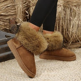 Snow Boots Women's 2025 Winter Cotton Shoes Pure Color Plus Velvet Leisure Hairy Mouth Large Snow
