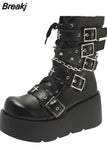 Wedges Women Ankle Boots 2023 Autumn Winter Gothic Street Comfy Fashion Cool Woman Shoes Motorcycle Boots Big Size
