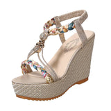 Breakj Summer New Slope Heel Women's Shoes Color Fabric Preparation Of Deed Wisted Casual Ladies