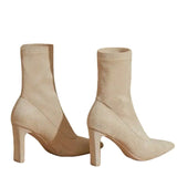 Velvet Short Boots Women In The Autumn And Winter Of 2025 New Pointed Head Rough And Fashionable High Elastic And Thin