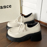 platform loafers Women Oxford Shoes Flat on Platform Casual Shoes Lace Up Leather Shoes Sewing Round Toe zapatos