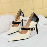 Breakj Retro High Heels Women's Shoes Ultra High Heel Light Tip Color One Word Belt Women's Single