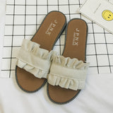 Breakj Spring And Summer New Cool Slippers Women's Version Of The Fashion Wood Ear Lace Slippers Flat With A Word