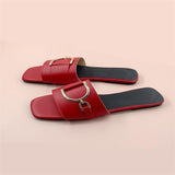 Breakj Color Large Square Head Metal Buckle Fluorescent Flat-Bottomed Slippers Women's Shoes Fashion