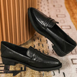 Ways pointed toe small leather shoes women flats shallow slip on loafers brogue shoes thick heels cut out one band