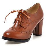 Office Ladies woman shoes Big Size 43 Round Toe Solid Vintage Cross-tied Spike Heels Fashion