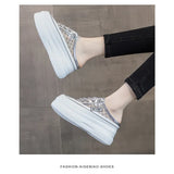 Half Slippers for Women 2024 Summer A New Style of Slip-on Mesh Breathable No Heel Thick Sole Small White