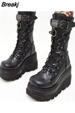Design Gothic Style Platform Mid-Calf Boots Big Size 43 2023 New Winter INS Hot Sale Comfy Woman Shoes Motorcycle