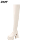 Over The Knee High Boots 2023 Brand Design Zipper White Black Fashion Motorcycle Boots Sexy Party Walking Comfy