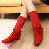 And Winter New Female Knee Boots Korean Version Of Thin Leg Elastic Velvet Boots Low And Women's