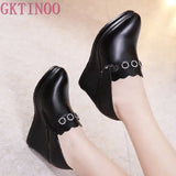 Deep Mouth Leather Shoe Black Platform Shoes High Heels Fashion Crystal Dance Shoes For Ladies Women's Pumps Wedge